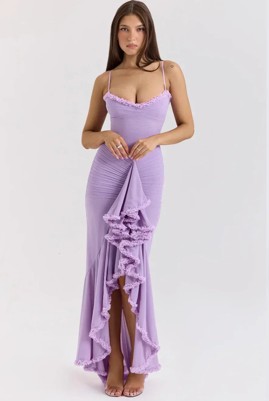 Alexis - Women’s Fitted Midi Dress with Ruffled Details