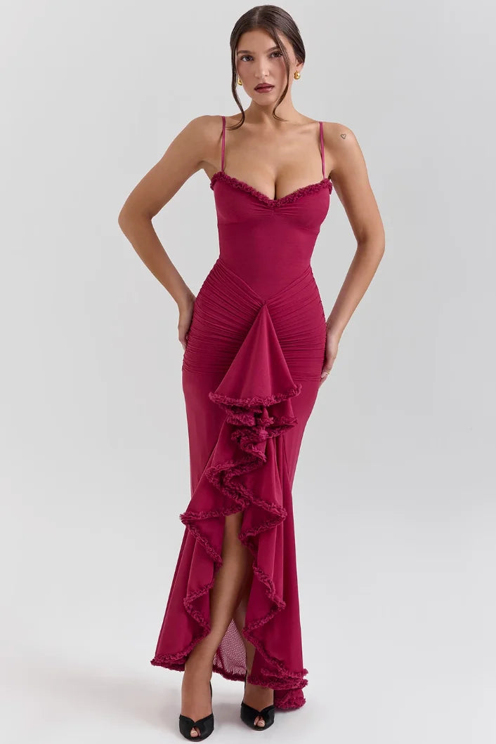 Alexis - Women’s Fitted Midi Dress with Ruffled Details