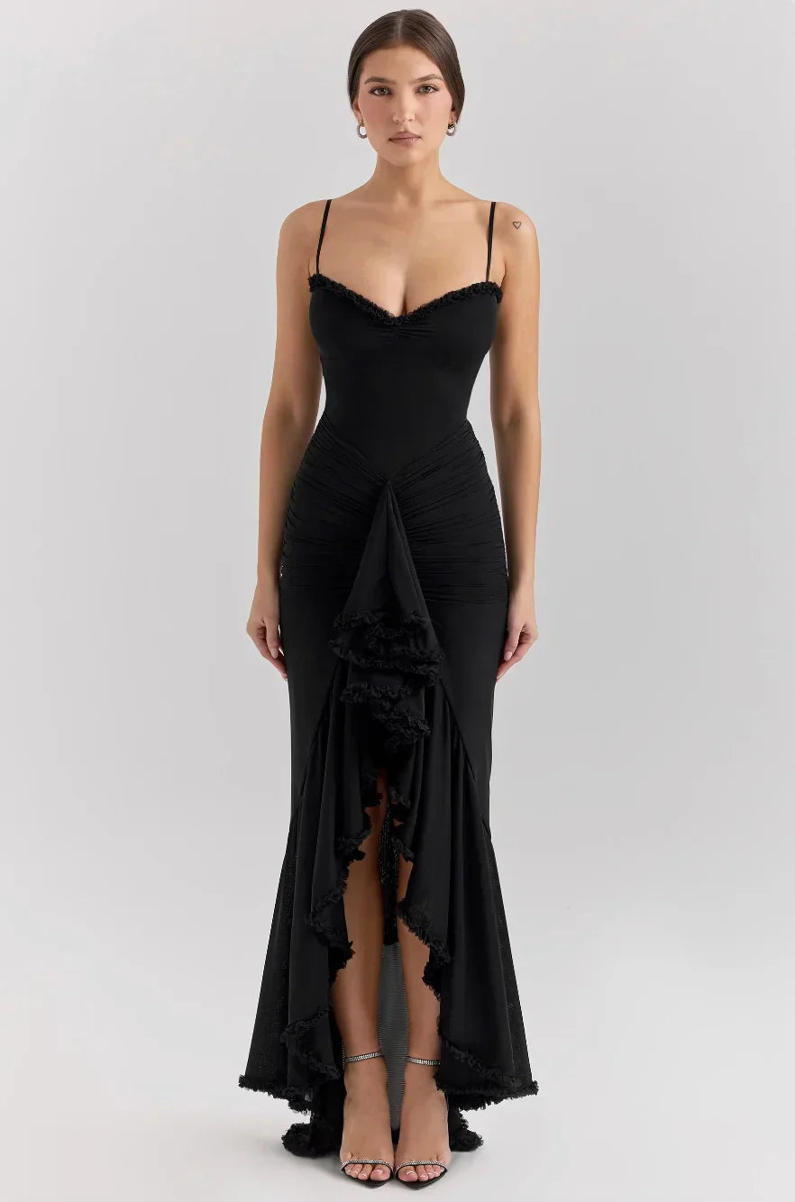 Alexis - Women’s Fitted Midi Dress with Ruffled Details