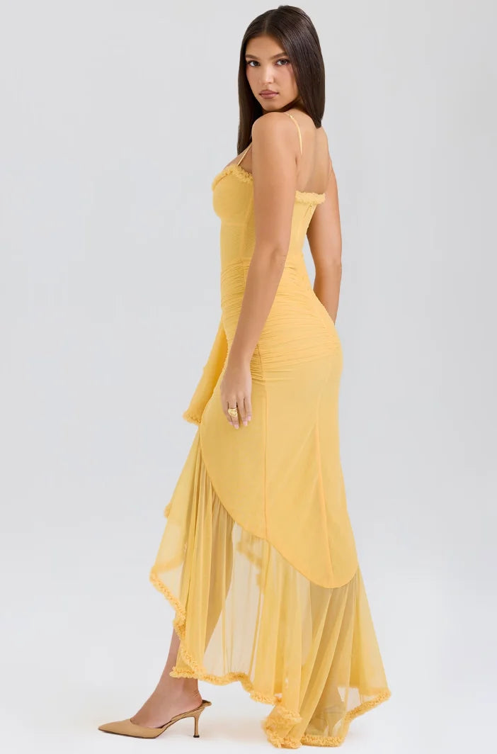 Alexis - Women’s Fitted Midi Dress with Ruffled Details
