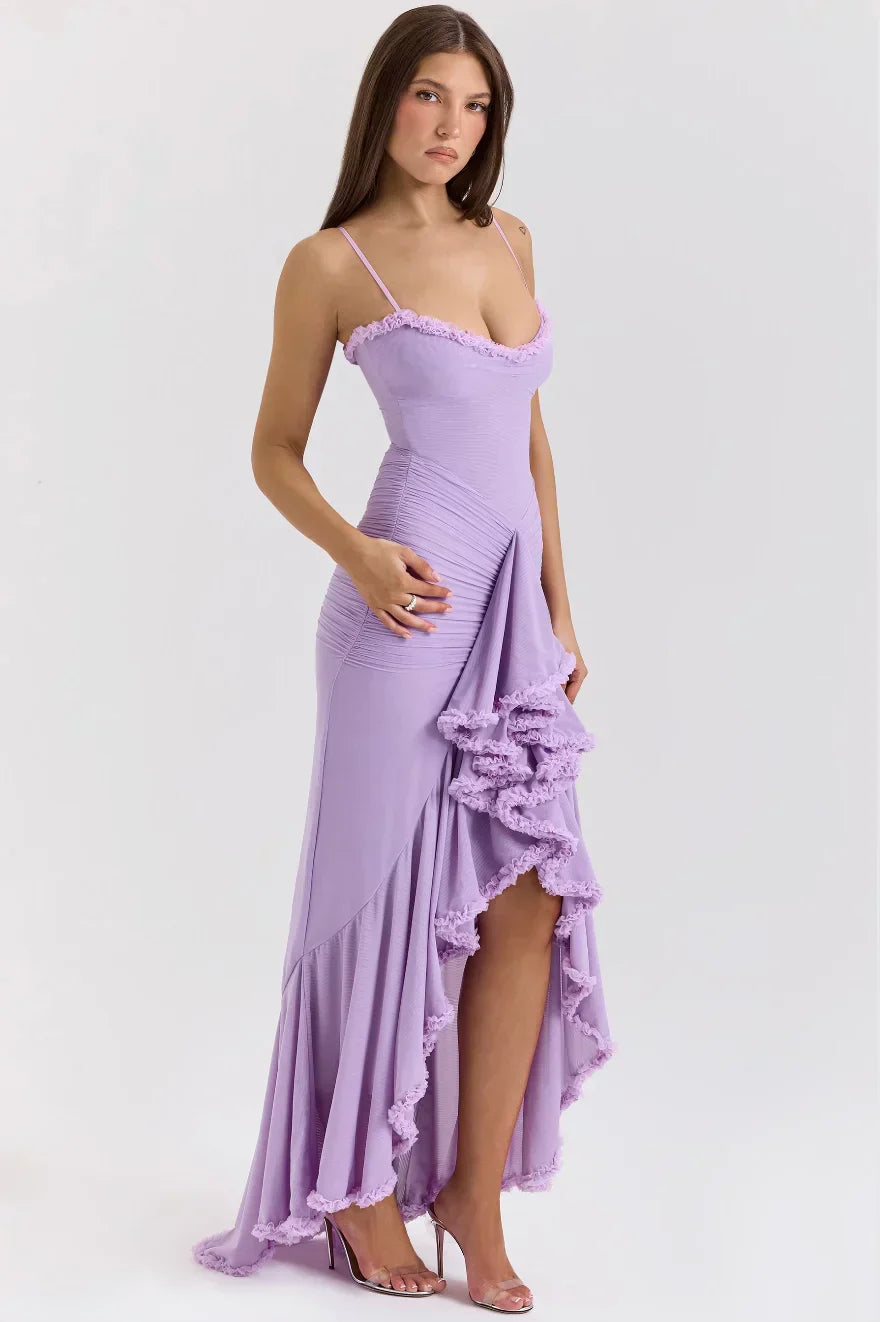 Alexis - Women’s Fitted Midi Dress with Ruffled Details
