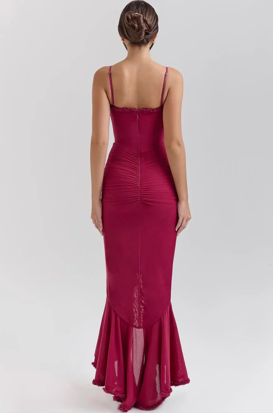 Alexis - Women’s Fitted Midi Dress with Ruffled Details
